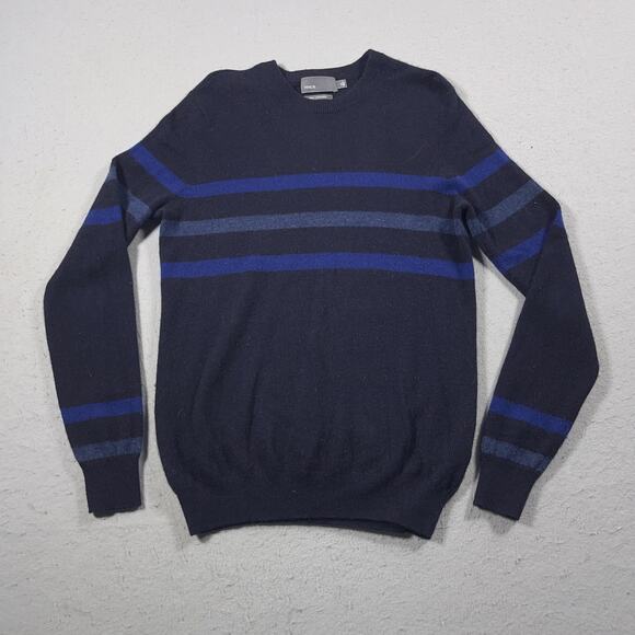 Vince Sweater Mens‎ Small Navy Blue Cashmere Crewneck Striped Pullover Classic - Picture 1 of 7